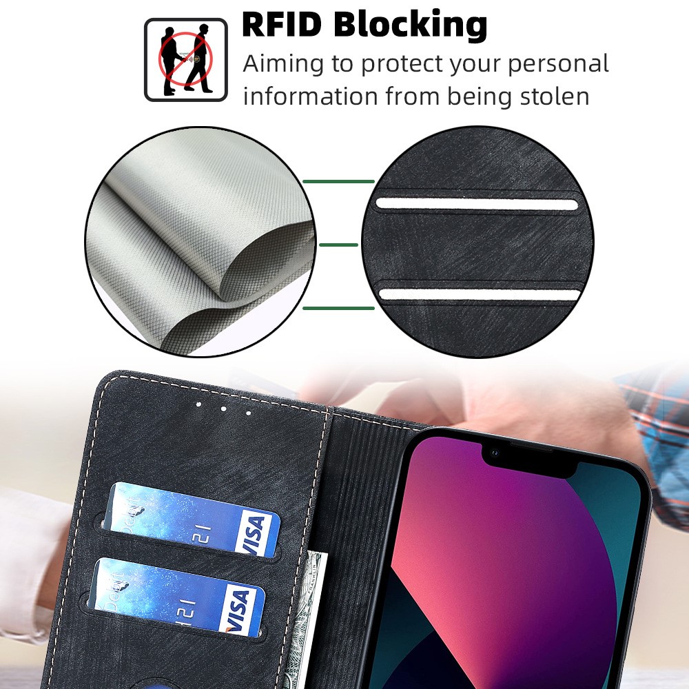 iPhone 15 Plus Fodral RFID Flip Retro Svart