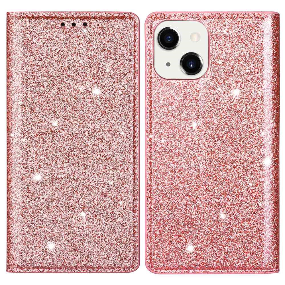 iPhone 15 Plus Fodral Flip Glitter Roséguld