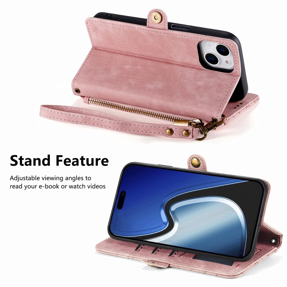 iPhone 15 Plus Fodral Geometri Med Snodd Rosa