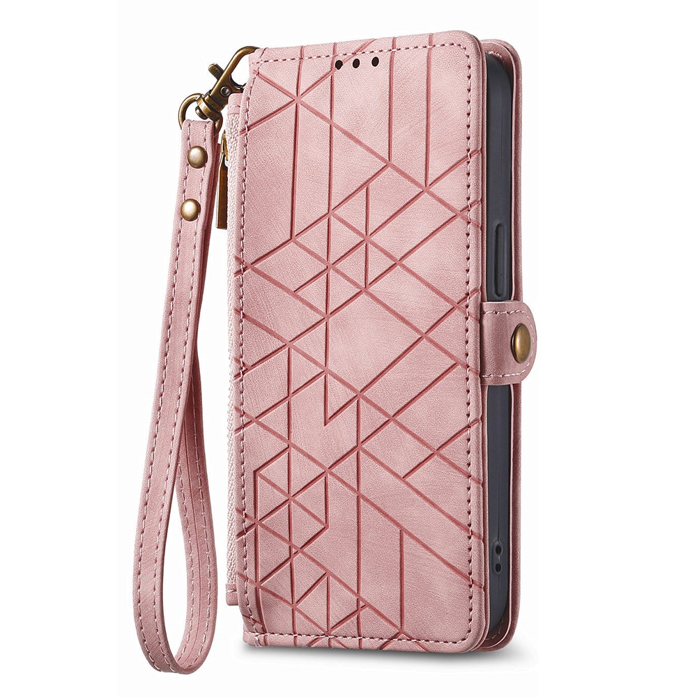 iPhone 15 Plus Fodral Geometri Med Snodd Rosa