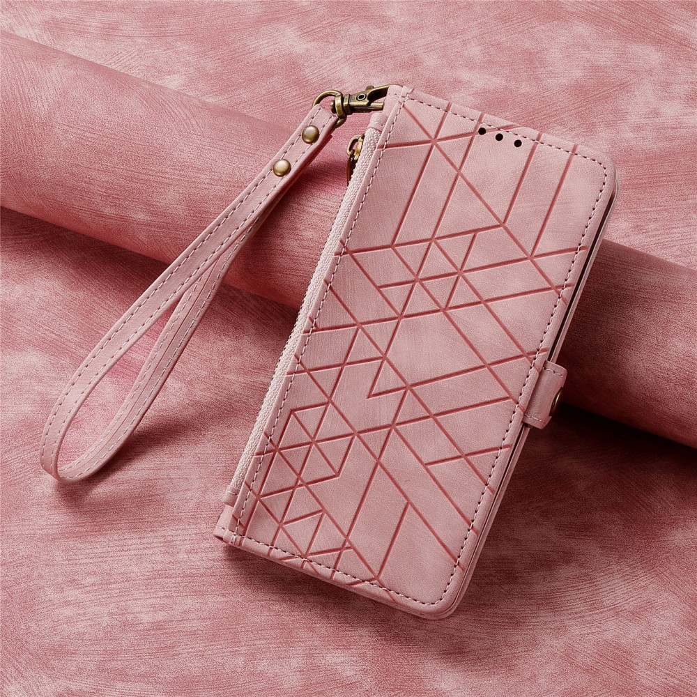 iPhone 15 Plus Fodral Geometri Med Snodd Rosa