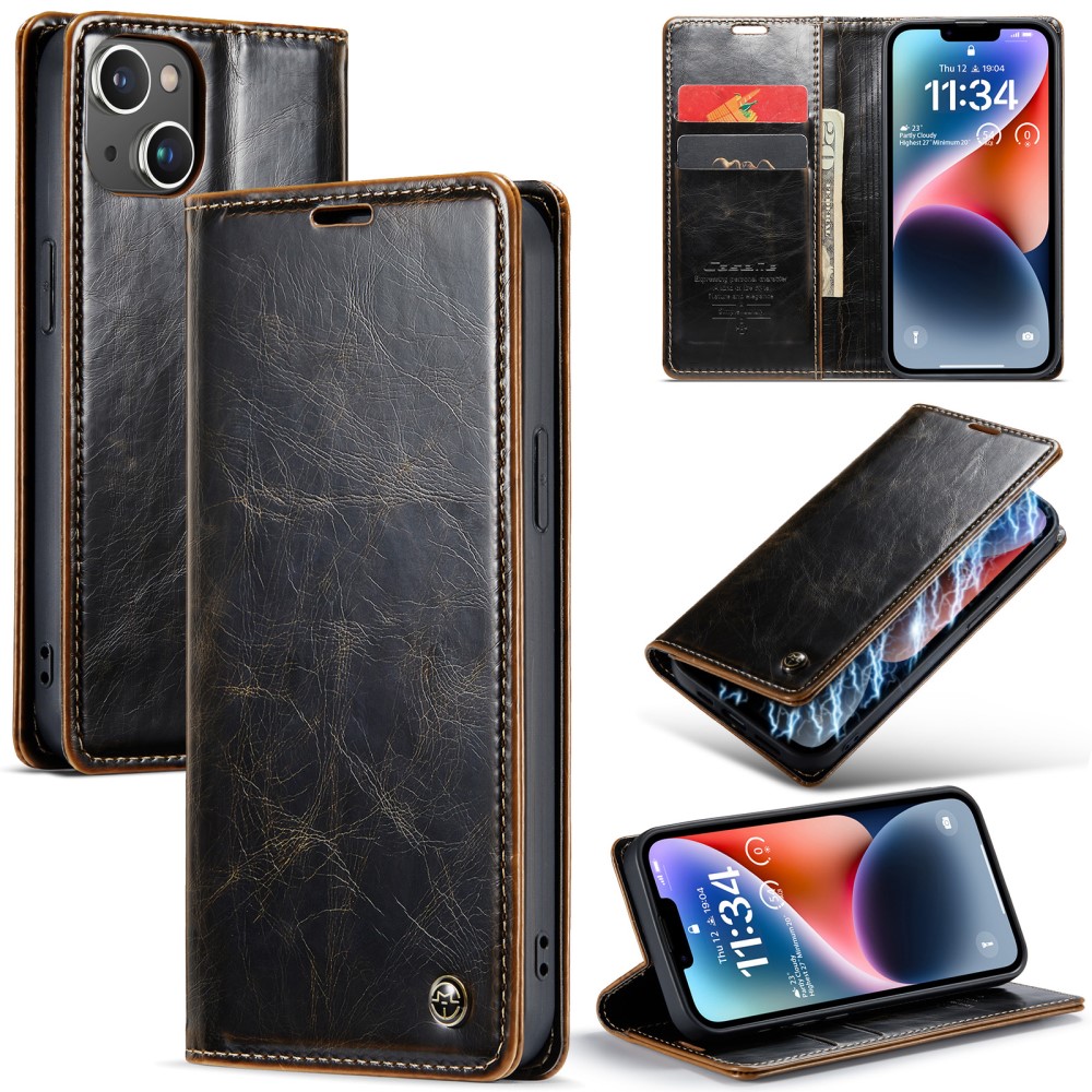 CASEME iPhone 15 Plus Fodral Oil Wax Flip Brun