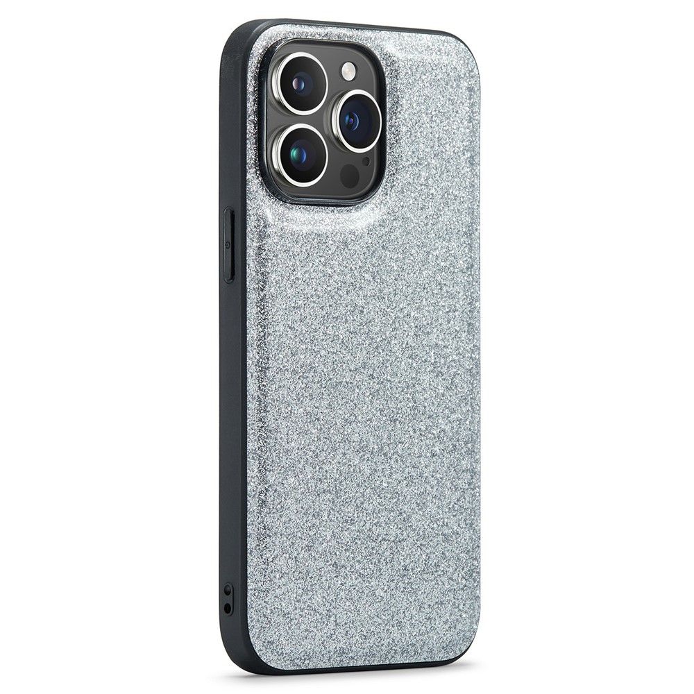 DG.MING iPhone 14 Pro Skal Lder Glitter Silver