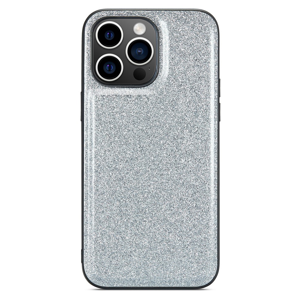 DG.MING iPhone 14 Pro Skal Lder Glitter Silver