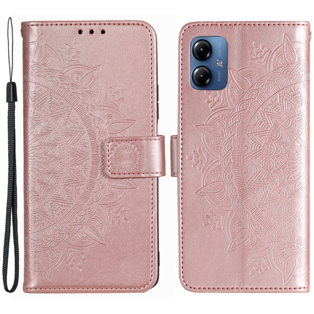 Motorola Moto G54 5G Fodral Mandala Läder Roséguld