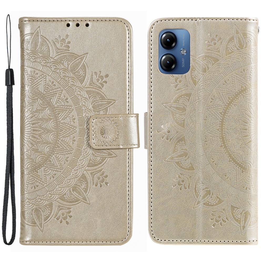 Motorola Moto G54 5G Fodral Mandala Lder Guld