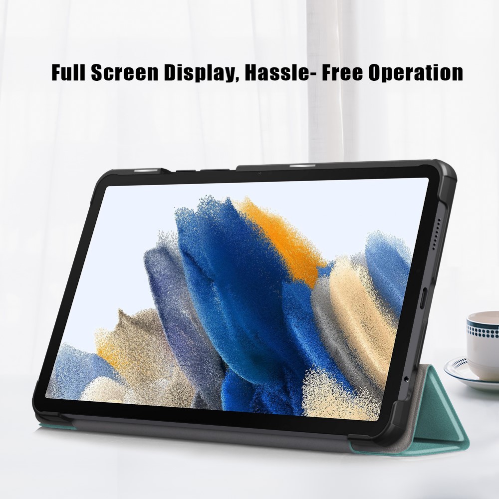 Samsung Galaxy Tab A9 Fodral Tri-Fold PU Läder Svartgrön