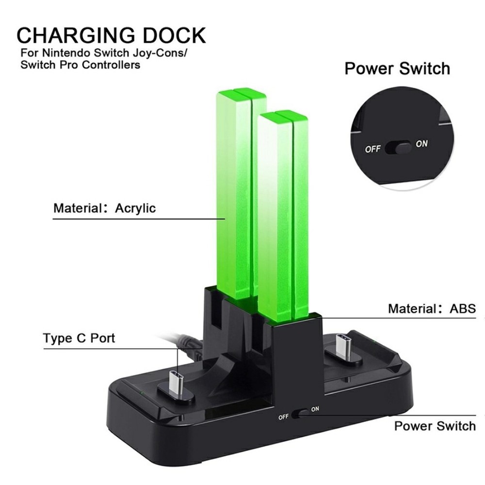 DOBE LED Laddningsstation För Joy-Con/Pro Handkontroller Svart