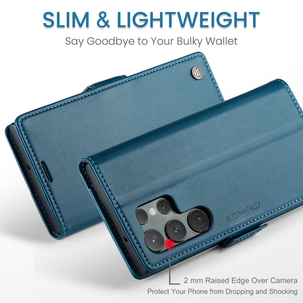 CASEME Galaxy S24 Ultra Fodral Slim Litchi Läder Blå