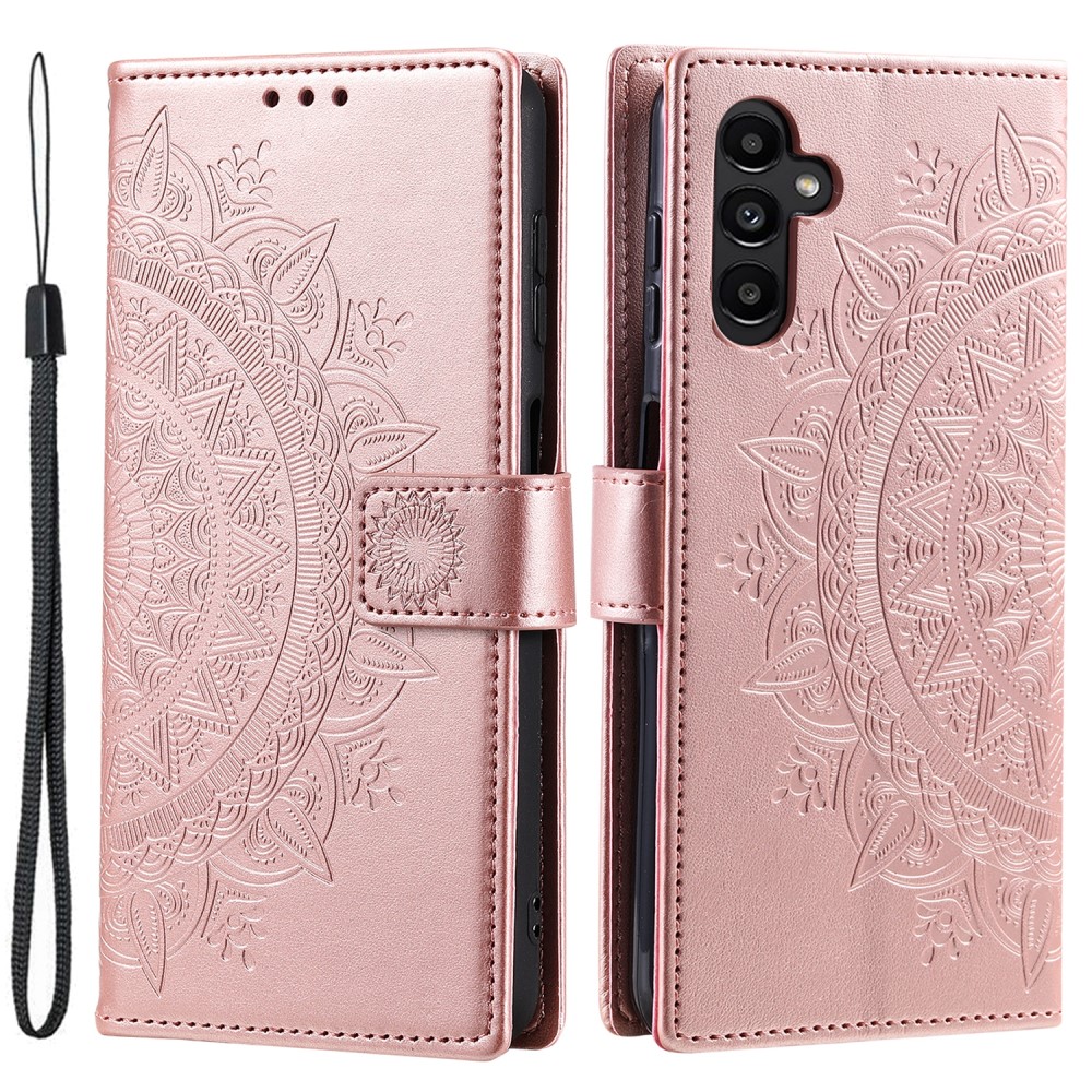 Samsung Galaxy S24 Fodral Mandala Läder Roséguld