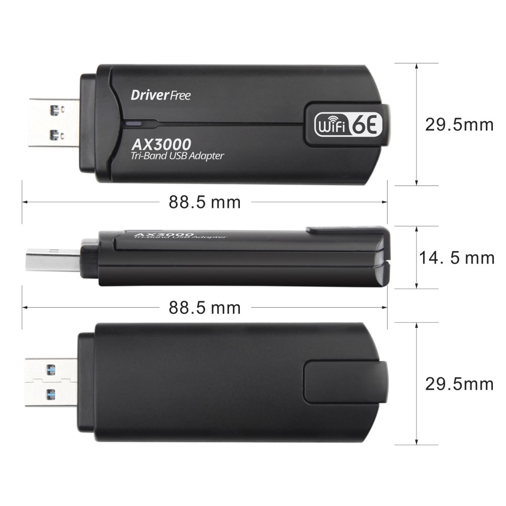 Wi-Fi Receiver USB 3.0 AX-3000 WiFi6 Nätverkskort Svart