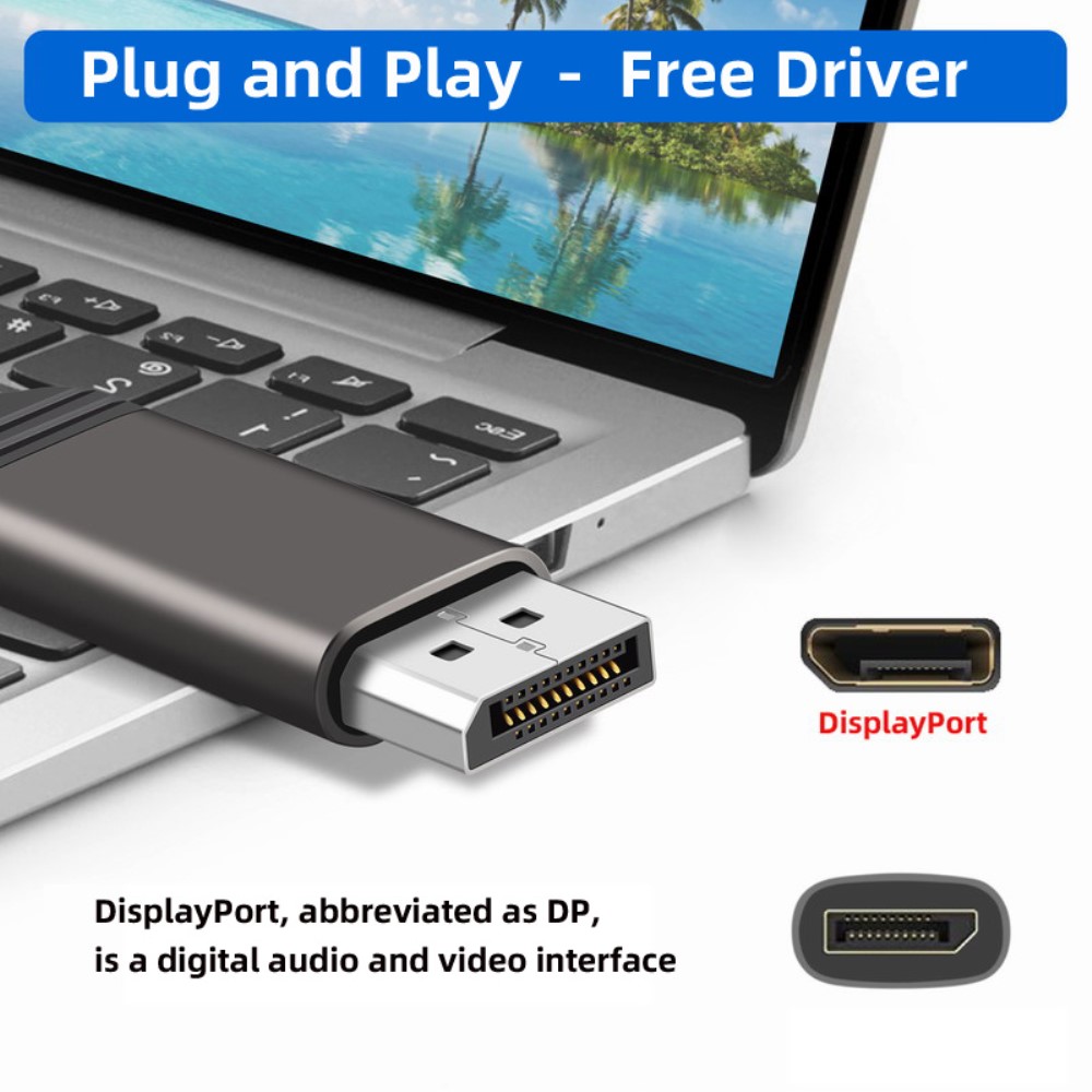 Mini DisplayPort DP till DisplayPort Adapter 8K 60Hz Bl