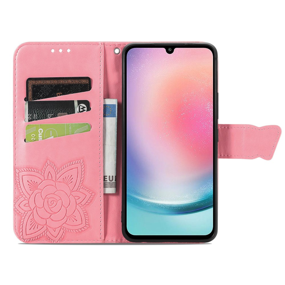 Samsung Galaxy A25 5G Fodral Lder Big Butterfly Rosa