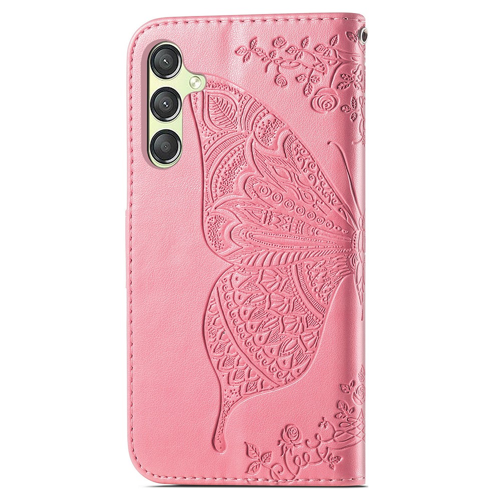 Samsung Galaxy A25 5G Fodral Lder Big Butterfly Rosa