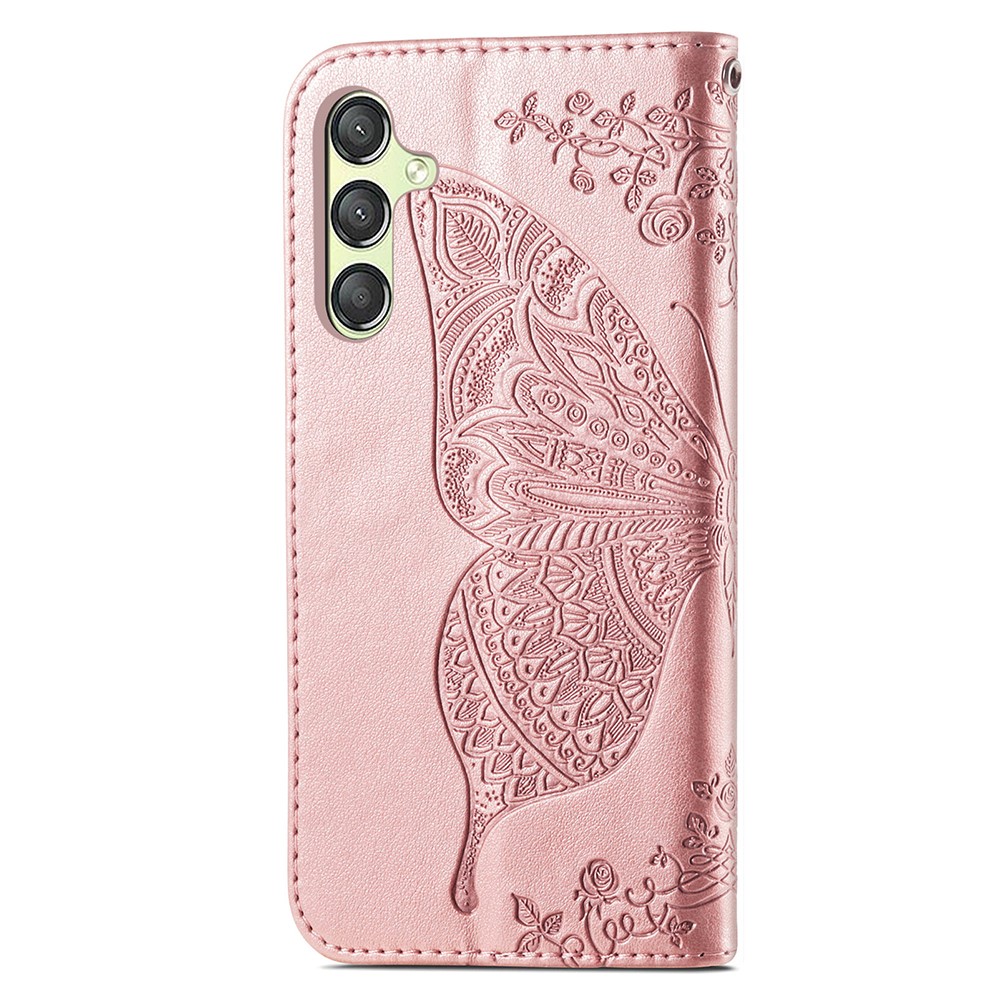 Samsung Galaxy A25 5G Fodral Läder Big Butterfly Roséguld