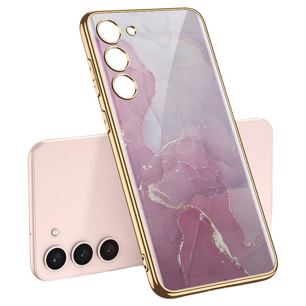 GKK Galaxy S24 Skal Härdat Glas Electroplate Marmor Lila/Rosa