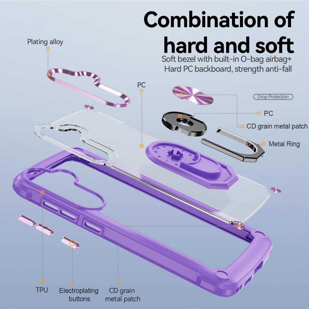 Samsung Galaxy S24 Plus Skal Shockproof Ring Hybrid Lila