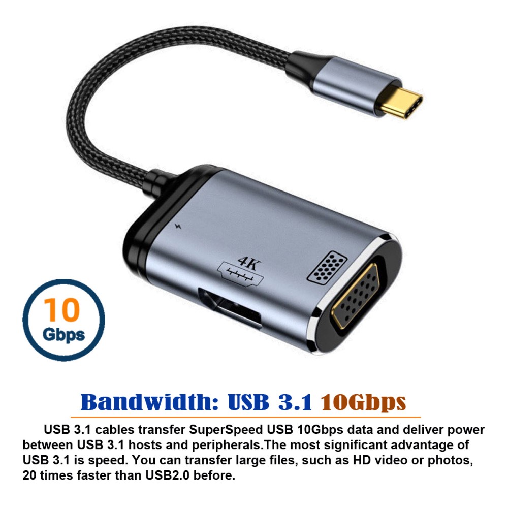 PD USB-C - VGA / HDMI 4K 60Hz 1080p Adapter