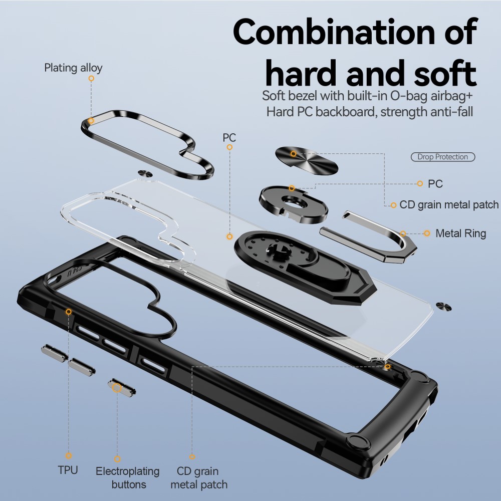 Galaxy S24 Ultra Skal Shockproof Ring Hybrid Svart