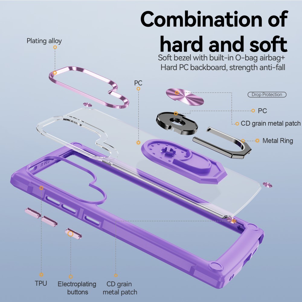 Galaxy S24 Ultra Skal Shockproof Ring Hybrid Lila