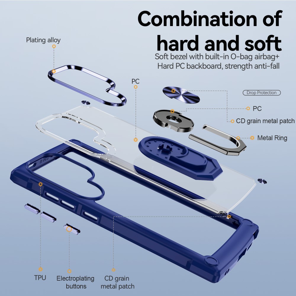 Galaxy S24 Ultra Skal Shockproof Ring Hybrid Blå