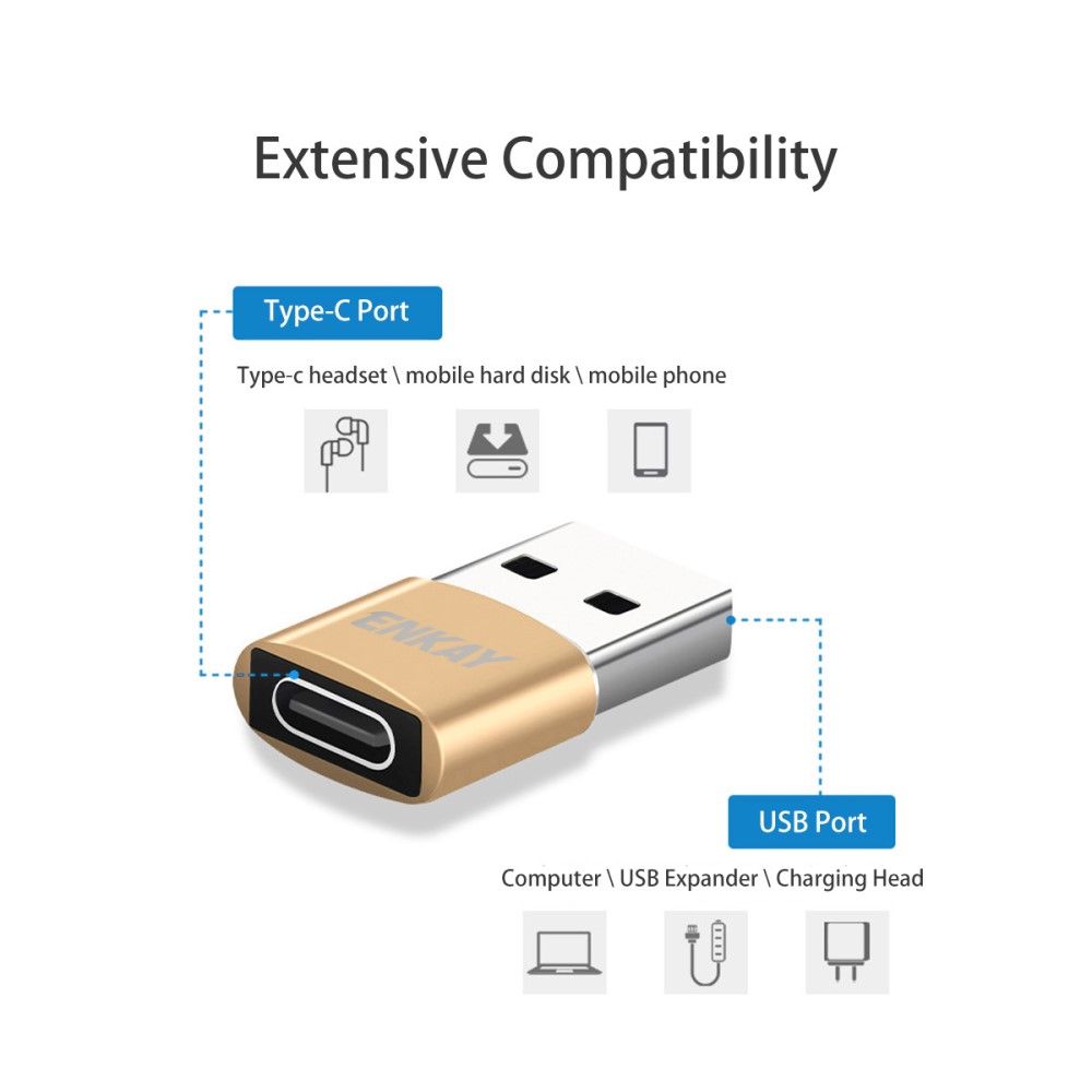 ENKAY USB-A Till USB-C Adapter Svart