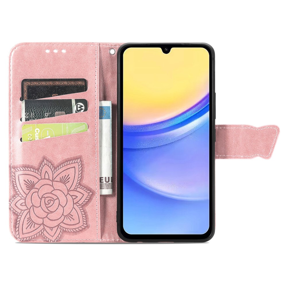 Samsung Galaxy A15 5G Fodral Big Butterfly Rosguld