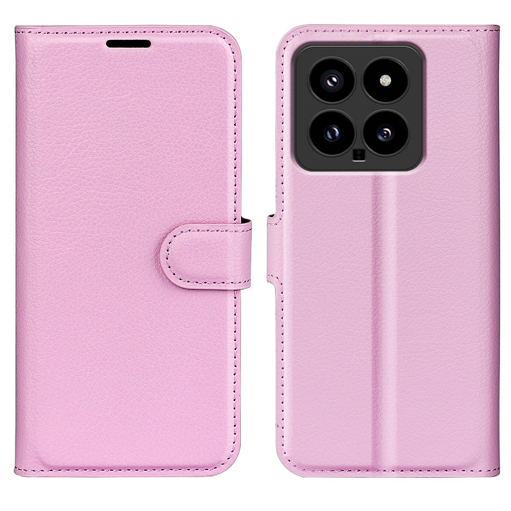 Xiaomi 14 Fodral Litchi Läder Ljus Rosa