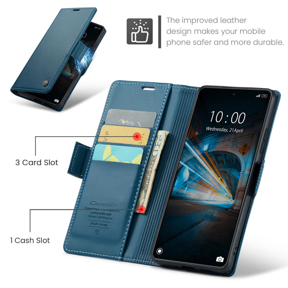 CASEME Xiaomi 14 Fodral RFID Litchi Lder Bl