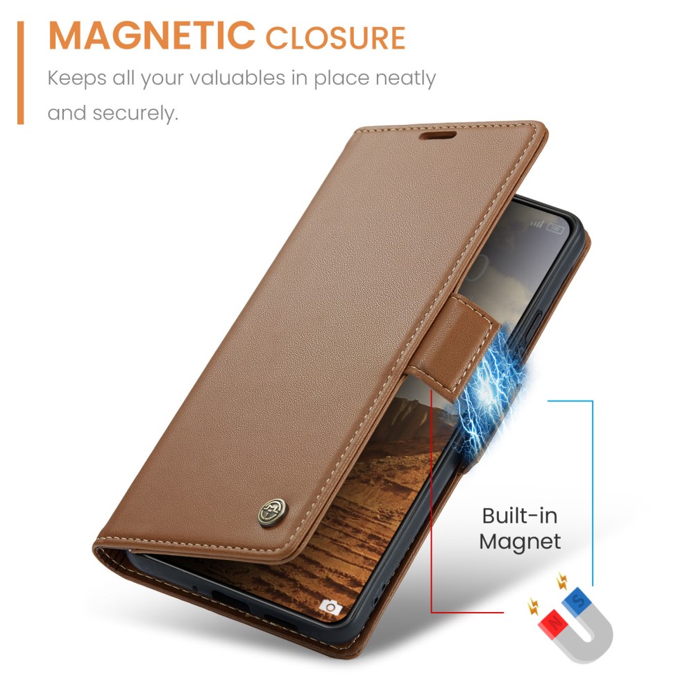 CASEME Xiaomi 14 Fodral RFID Litchi Läder Brun