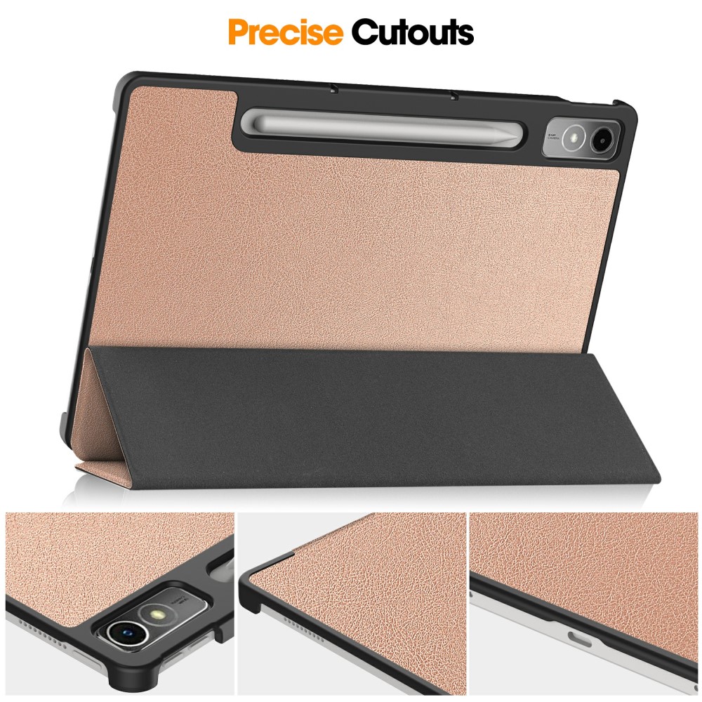 Lenovo Tab P12 Fodral Tri-Fold Lder Rosguld