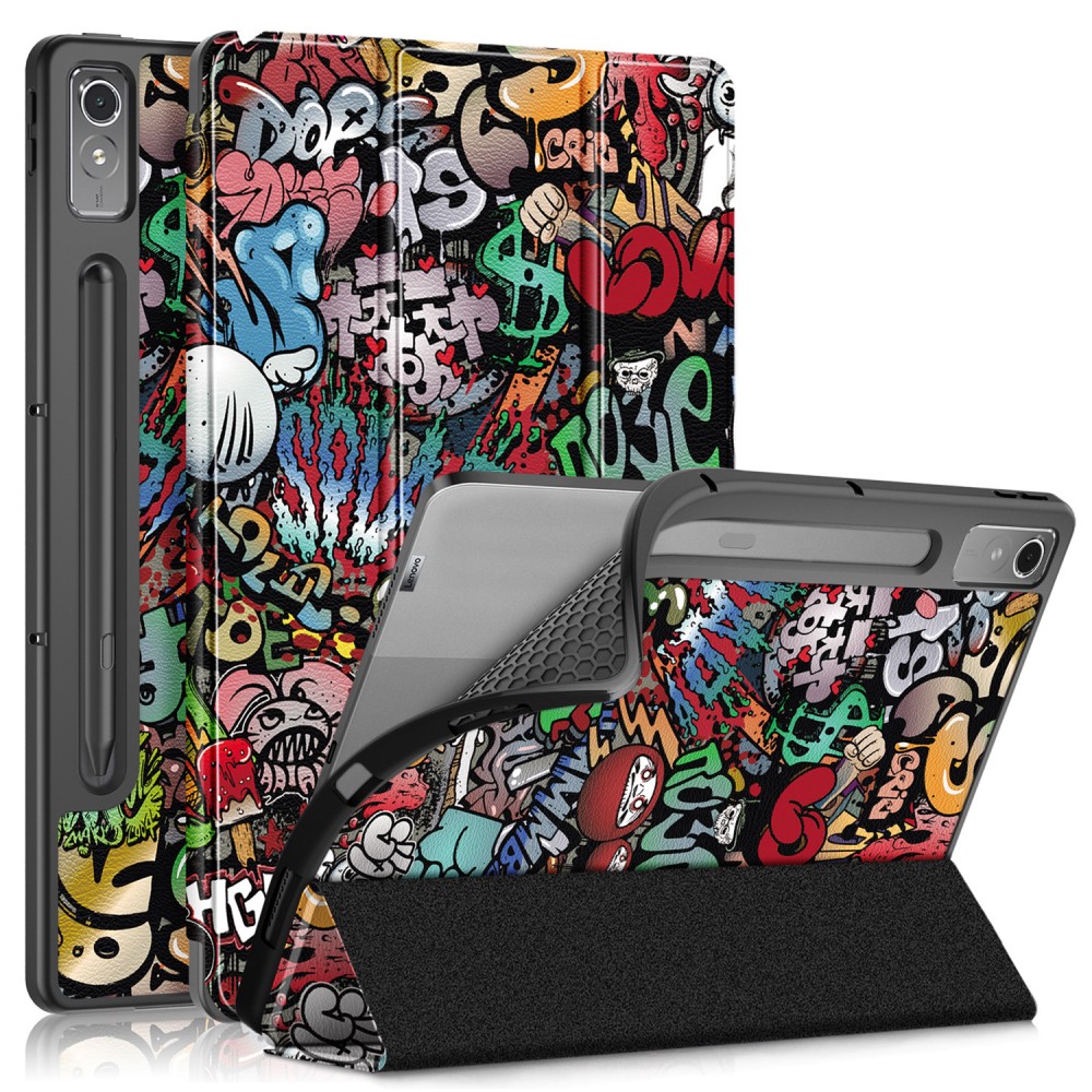 Lenovo Tab P12 Fodral Tri-Fold Lder Graffiti