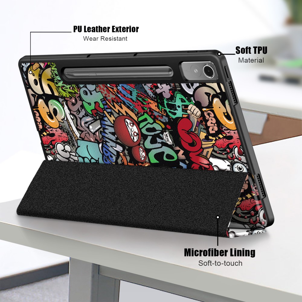 Lenovo Tab P12 Fodral Tri-Fold Lder Graffiti