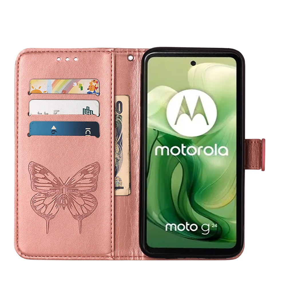 Motorola Moto G04 4G/G24 4G Butterfly Fodral Rosguld