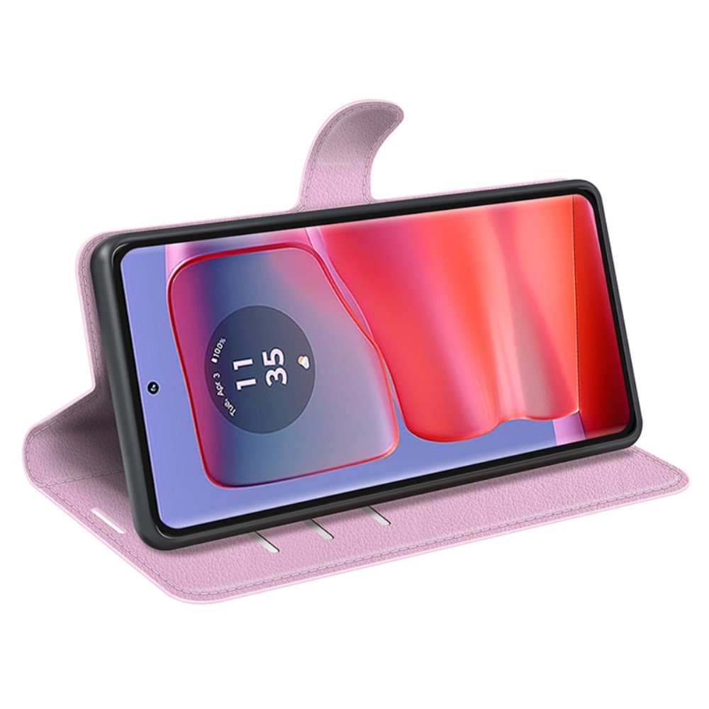 Motorola Edge 50 Pro 5G Litchi Lder Fodral Ljus Rosa