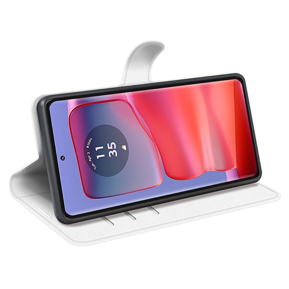 Motorola Edge 50 Pro 5G Litchi Lder Fodral Vit