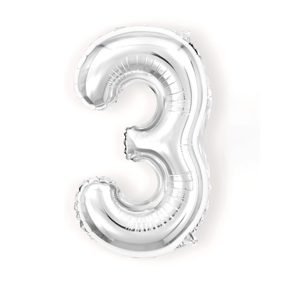 Sifferballong Nummer 3 40 cm Silver