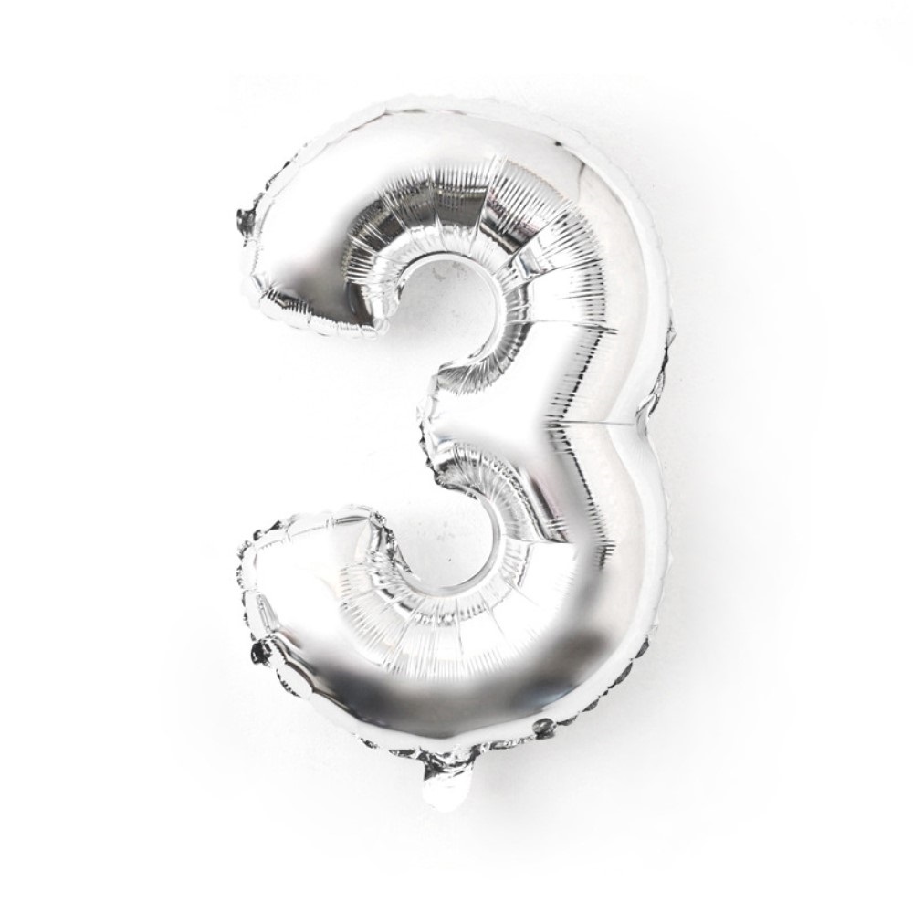 Sifferballong Nummer 3 70 cm Silver