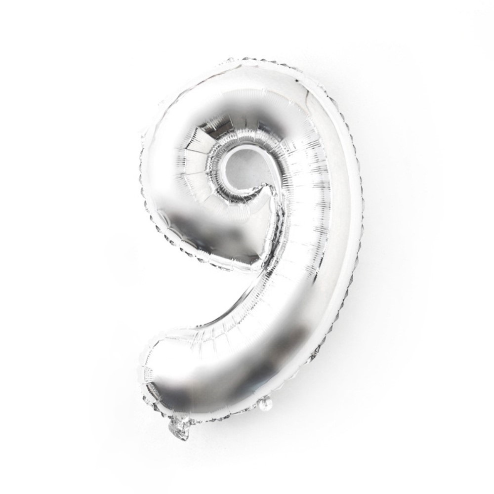 Sifferballong Nummer 9 70 cm Silver