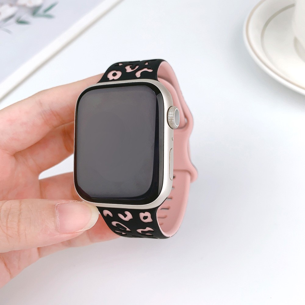 Apple Watch 38/40/41 Klockarband Leopard Svart/Rosa