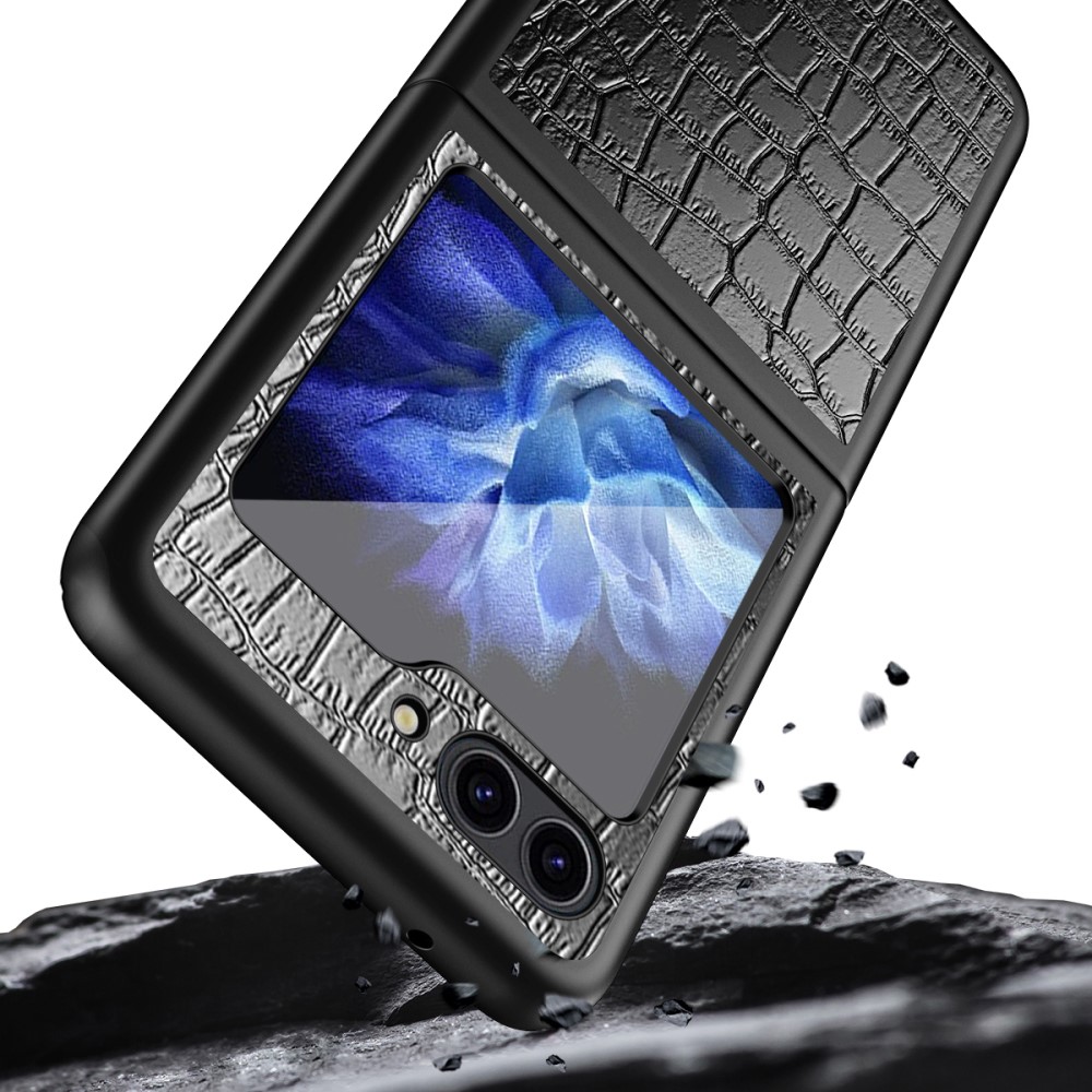 Galaxy Z Flip 6 Skal Krokodil Textur Lder Svart