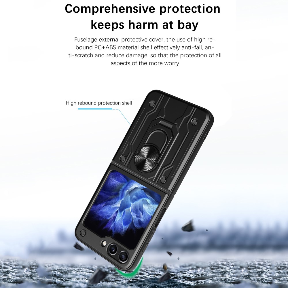 Galaxy Z Flip 6 Skal Armor Hyrbid Ringskal Svart
