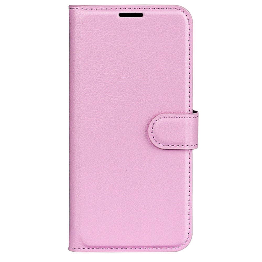 iPhone 16 Fodral Litchi Textur Läder Ljus Rosa