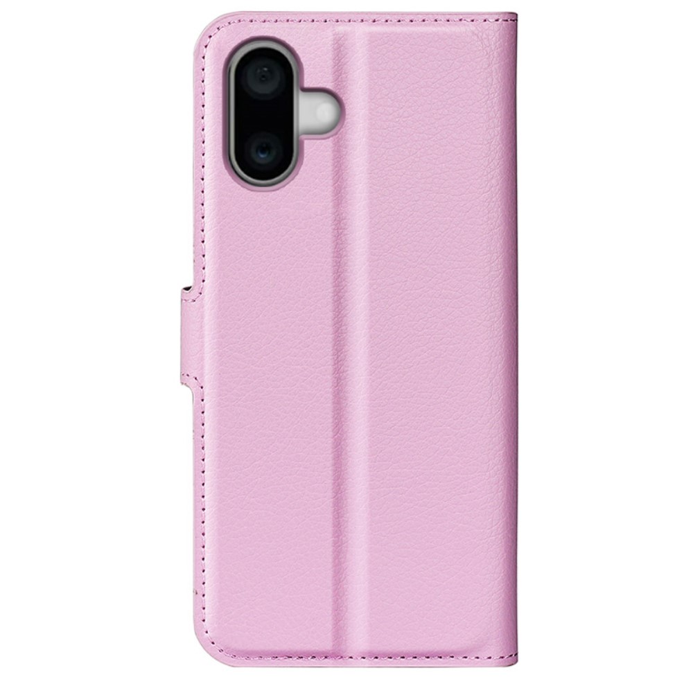 iPhone 16 Fodral Litchi Textur Läder Ljus Rosa