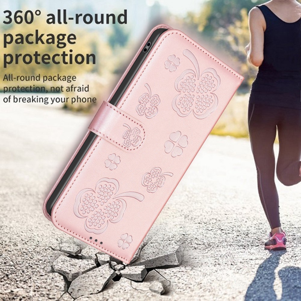 iPhone 16 Pro Fodral Fyrklöver Läder Roséguld