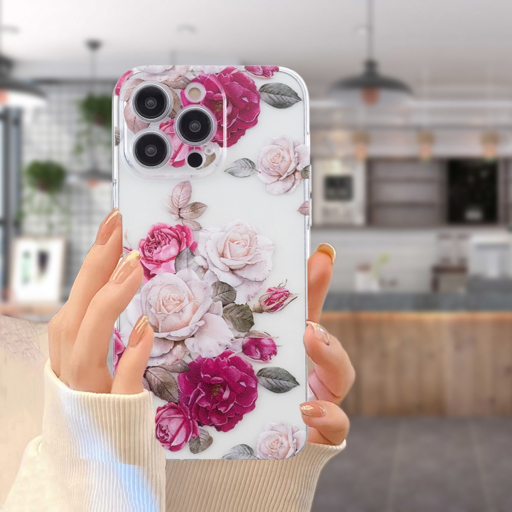 iPhone 16 Pro Skal TPU Blommer Rosa