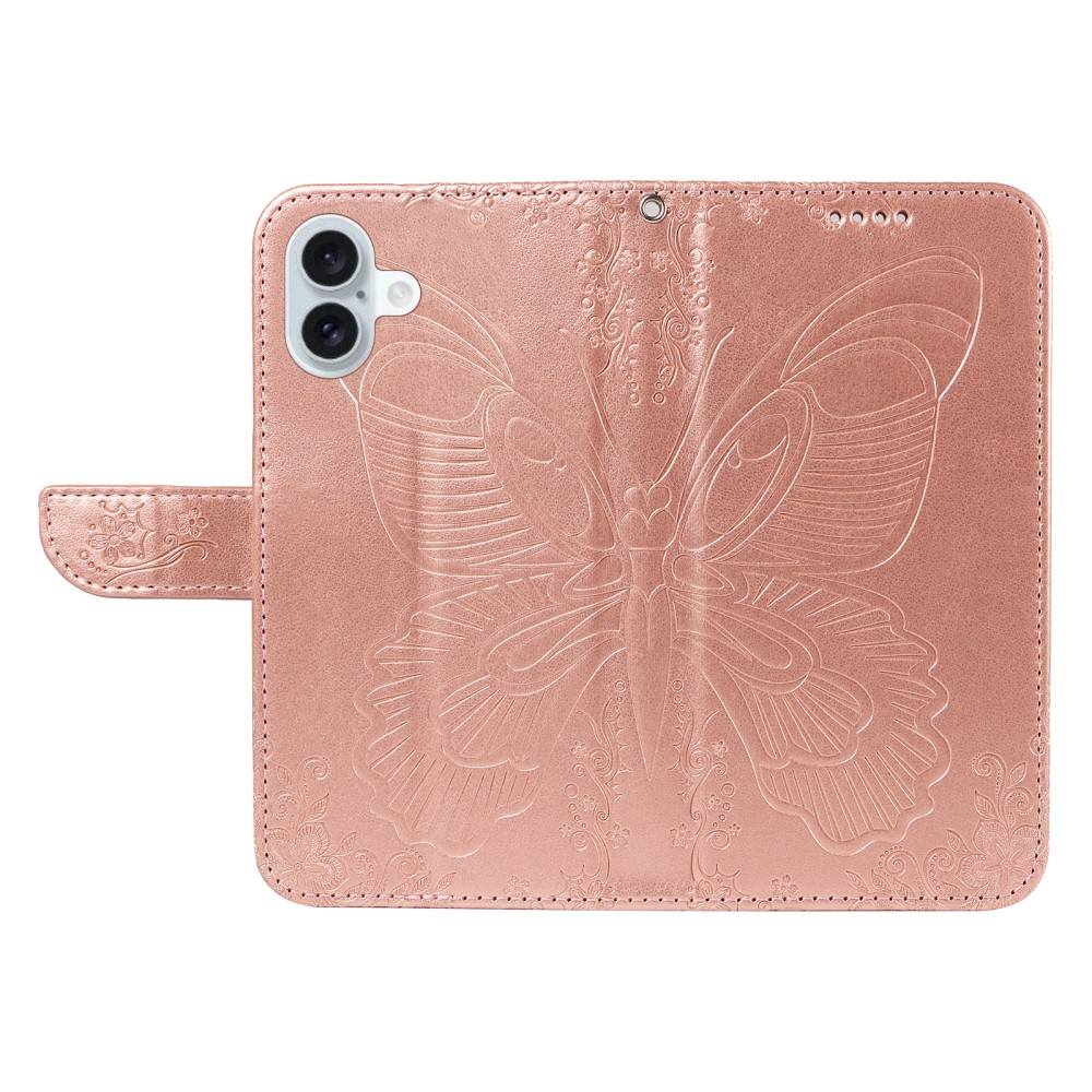 iPhone 16 Plus Fodral Med Fjäril Tryck Roséguld