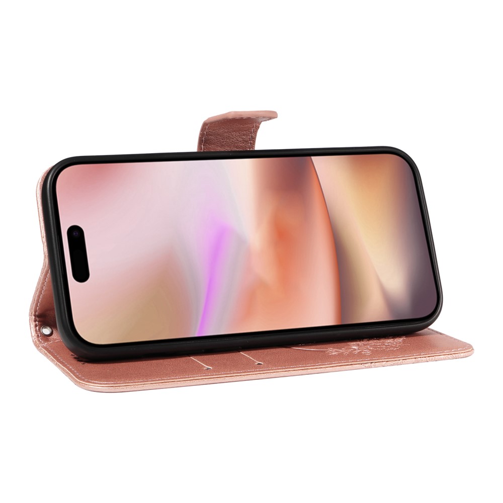 iPhone 16 Plus Fodral Med Fjäril Tryck Roséguld