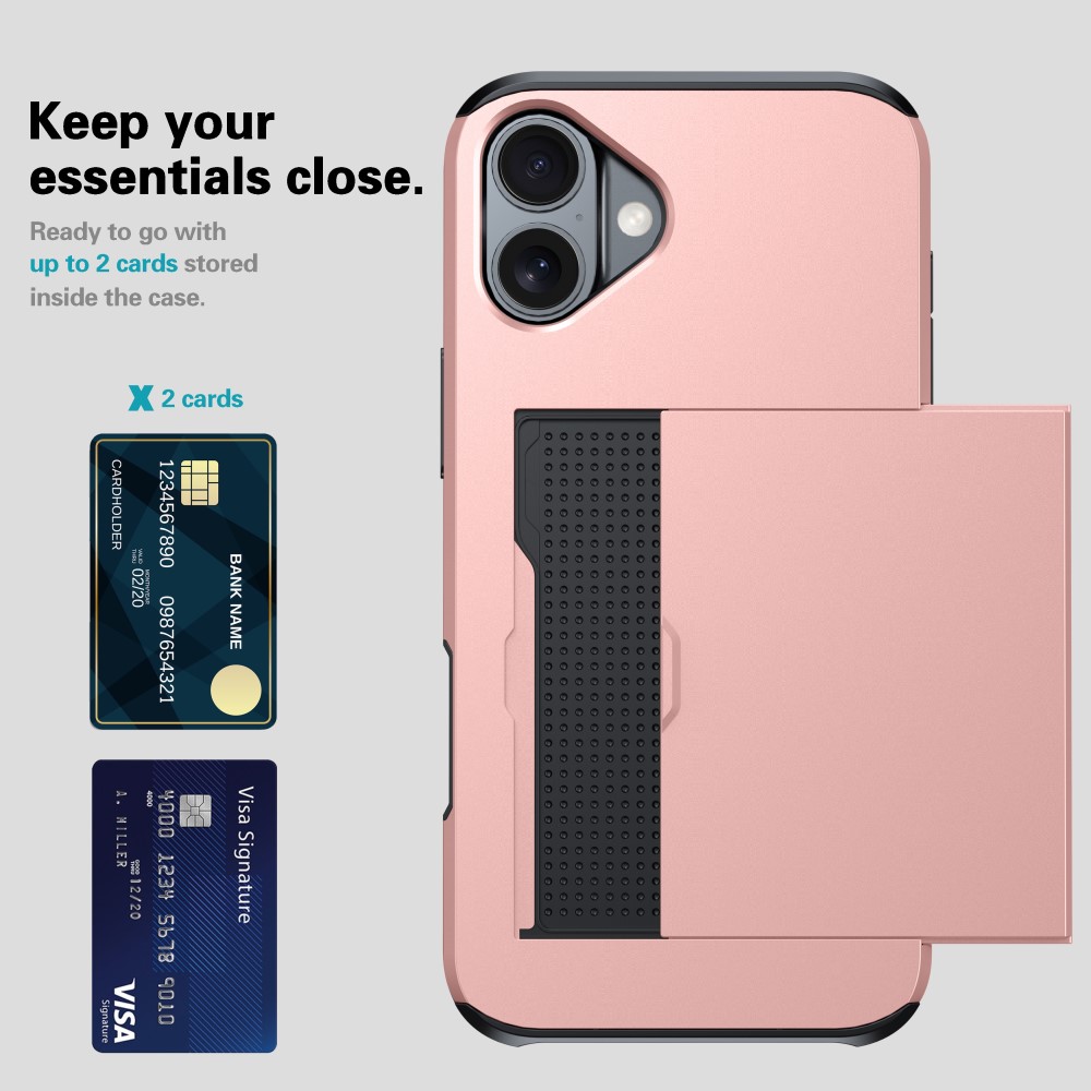 iPhone 16 Plus Skal Hybrid Med Kortfack Roséguld