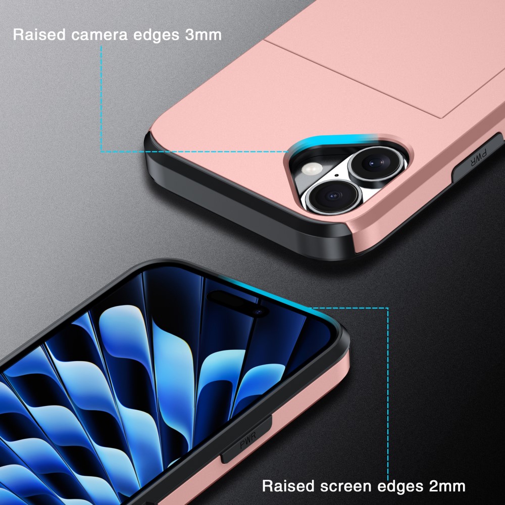 iPhone 16 Plus Skal Hybrid Med Kortfack Roséguld